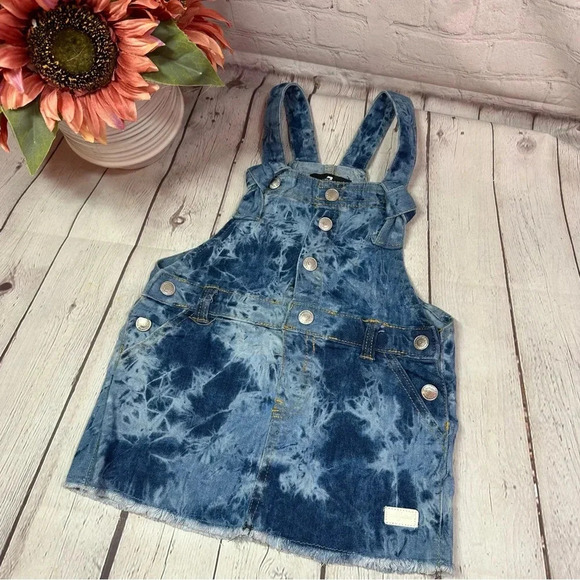 NWT 7 for all mankind 7FAMK denim overall jumper dress 24M tie dye bleach - Picture 1 of 6